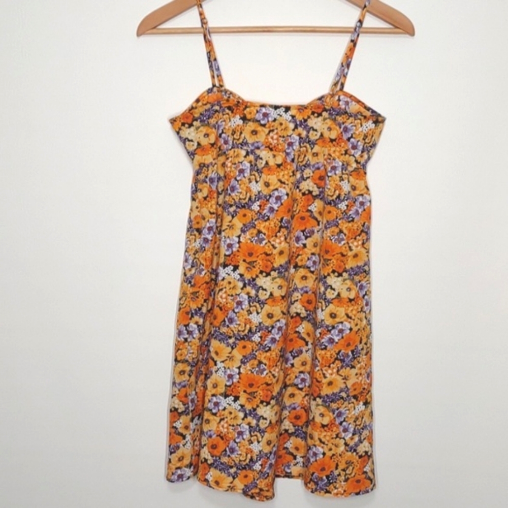 Divided Floral Babydoll Dress Orange Wildflower Spring Summer Sun Dress XS - Picture 11 of 15